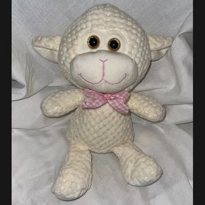 Lamb Quilted Cream Plush Pink White Gingham Bow Soft Stuffed Lovey KellyToy 2018